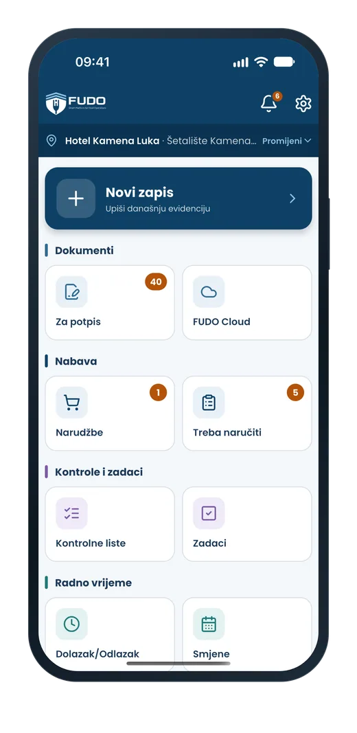 FUDO aplikacija: početni zaslon