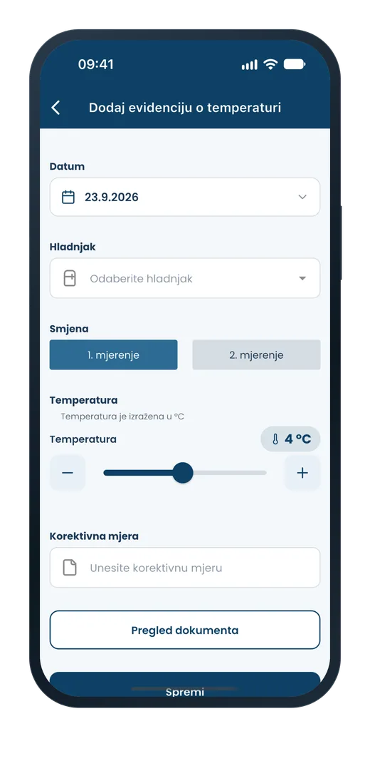 FUDO aplikacija: evidencija temperature hladnjaka s klizačem
